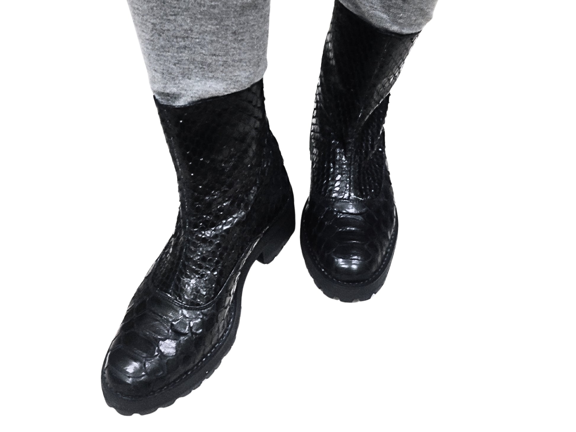 Fashion Snakeskin Leather Boots - 5