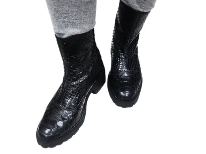 Fashion Snakeskin Leather Boots - 5