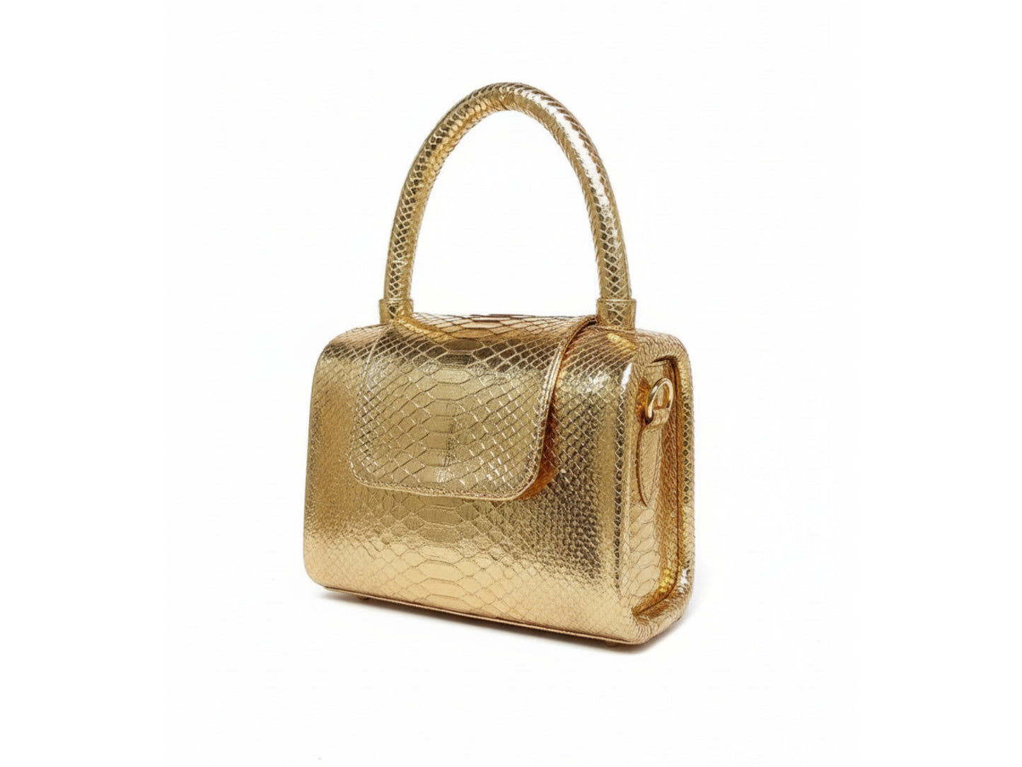 Genuine Python Snakeskin Leather Handbag in Gold