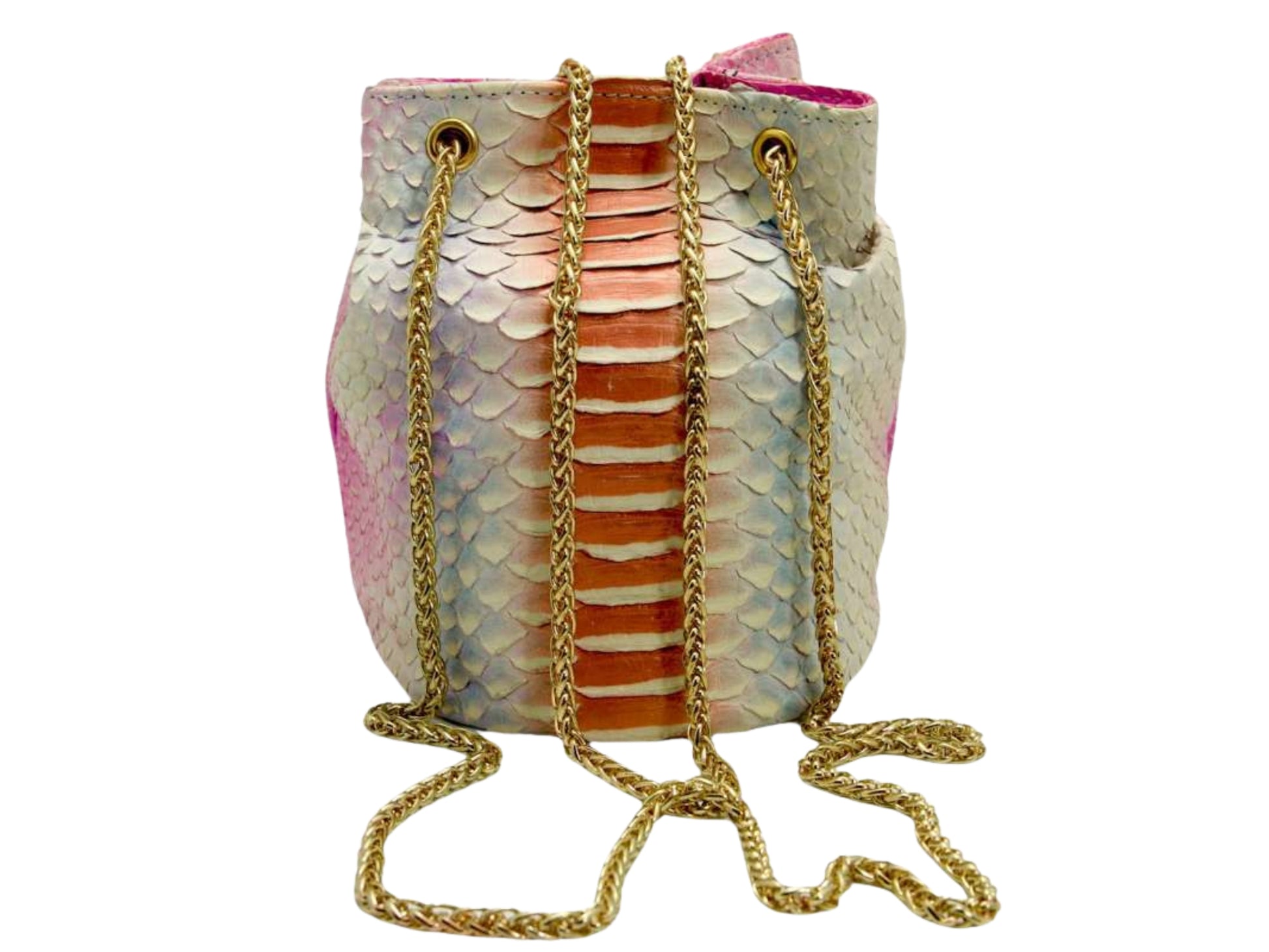 Real Snakeskin Drawstring Bag - Pink Salmon