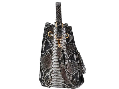 Snakeskin Drawstring Bucket Bag - Python Jacket by LFM Fashion