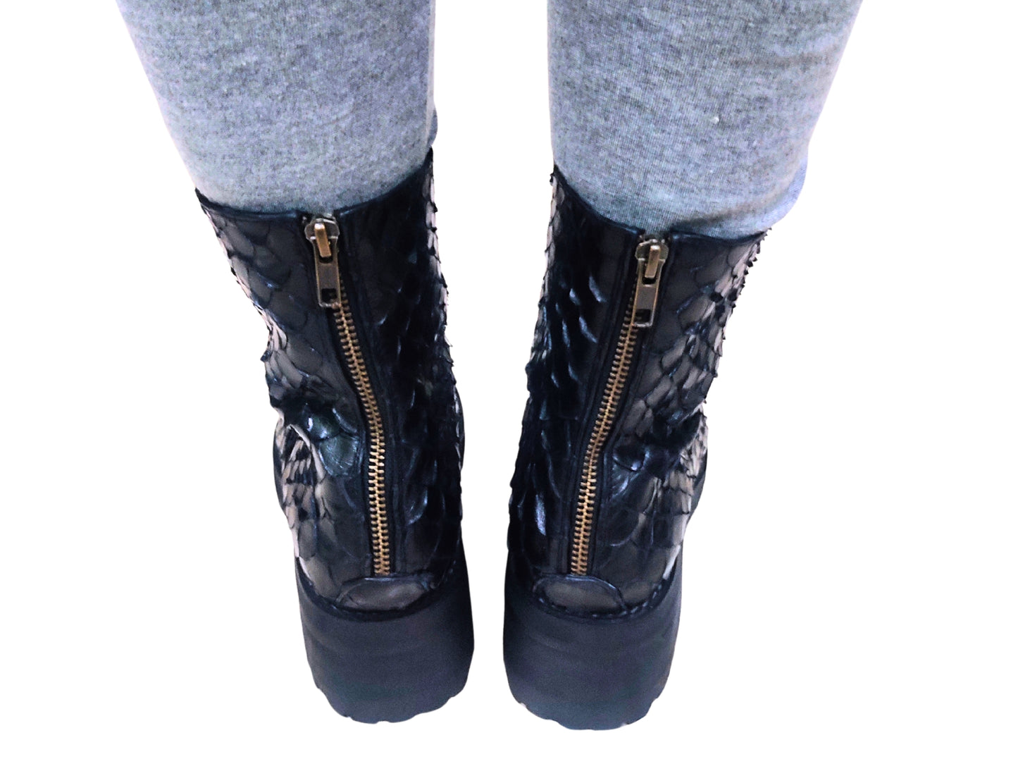 Fashion Snakeskin Leather Boots - 6