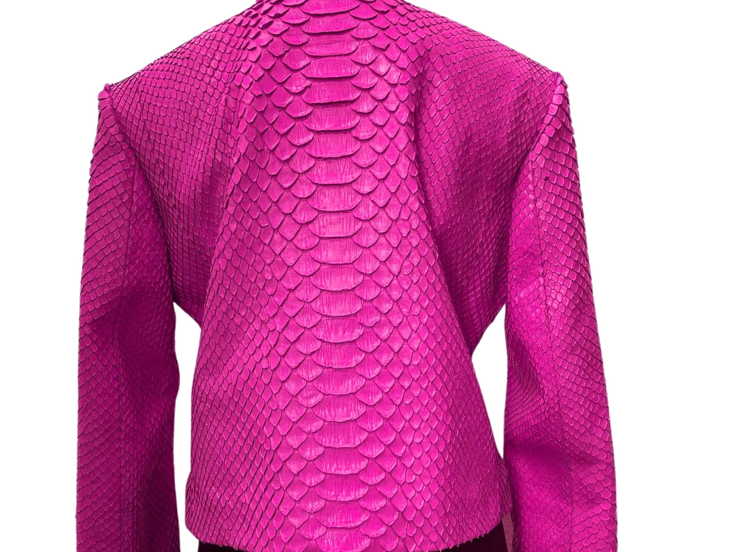 Trendy pink jacket with unique snake skin design, made of real python leather