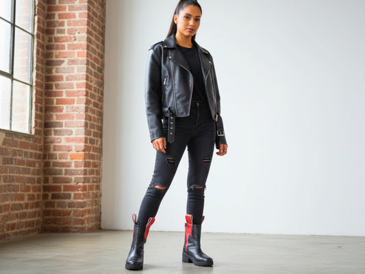Genuine Python Snakeskin Boots with Red Lightning Bolt