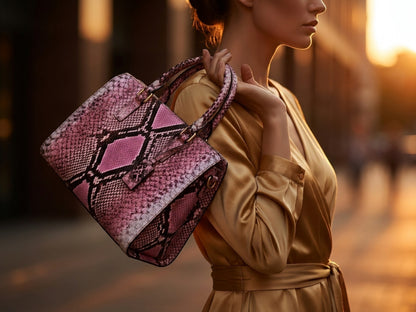 Pink Python Snakeskin Tote Satchel