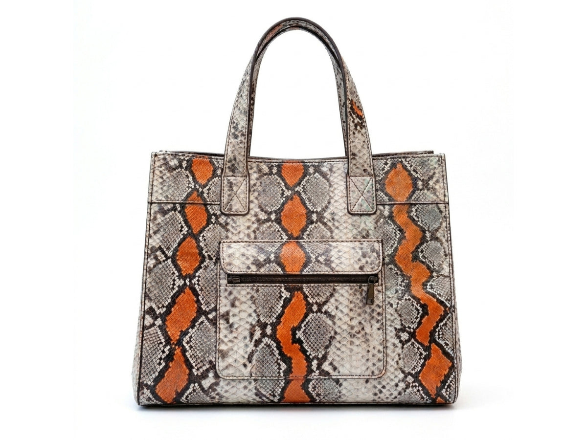 Genuine Python Snakeskin Tote Bag: Multi Orange Exotic Leather Skin