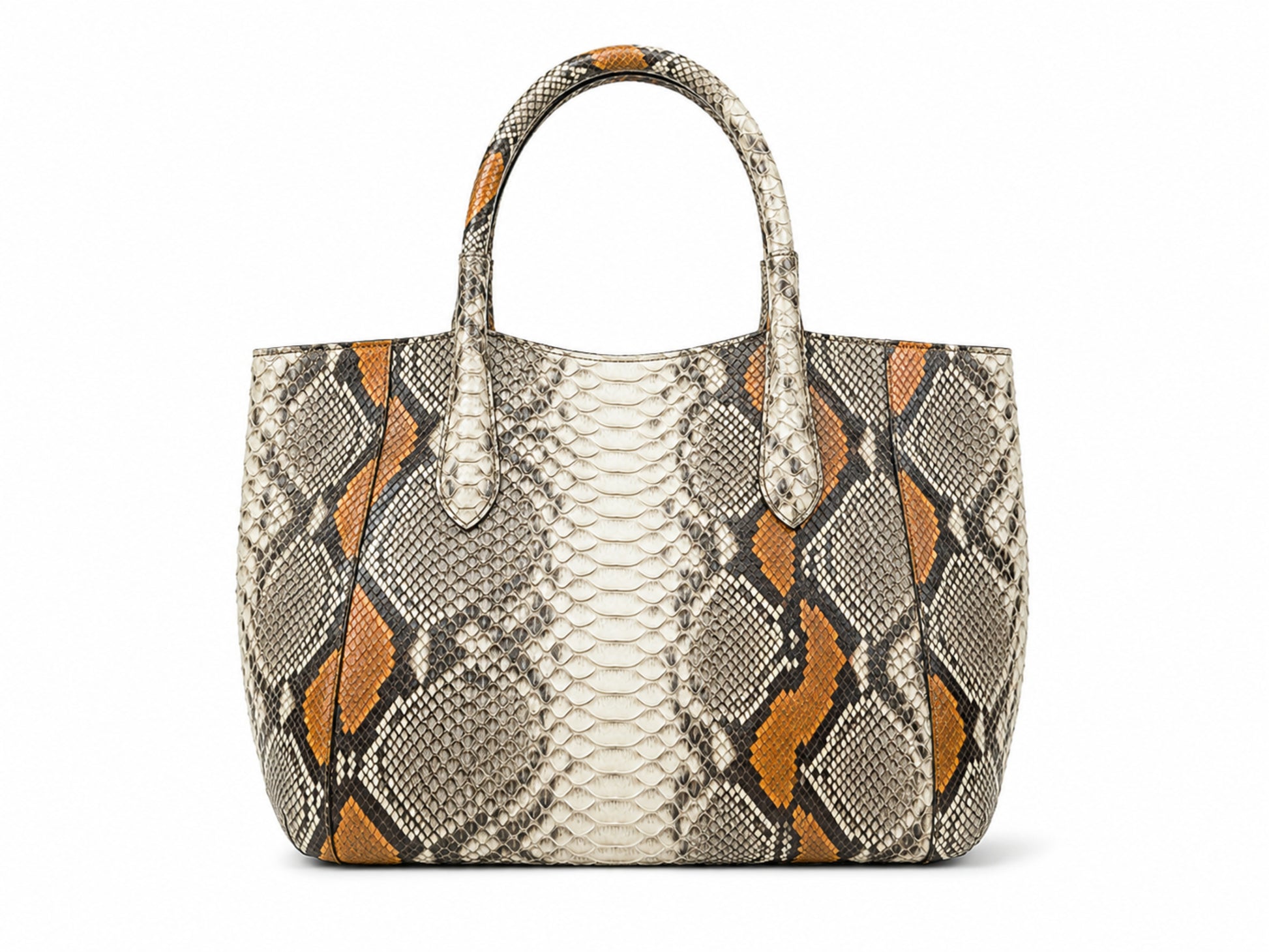Orange Python Snakeskin Tote Leather Bag