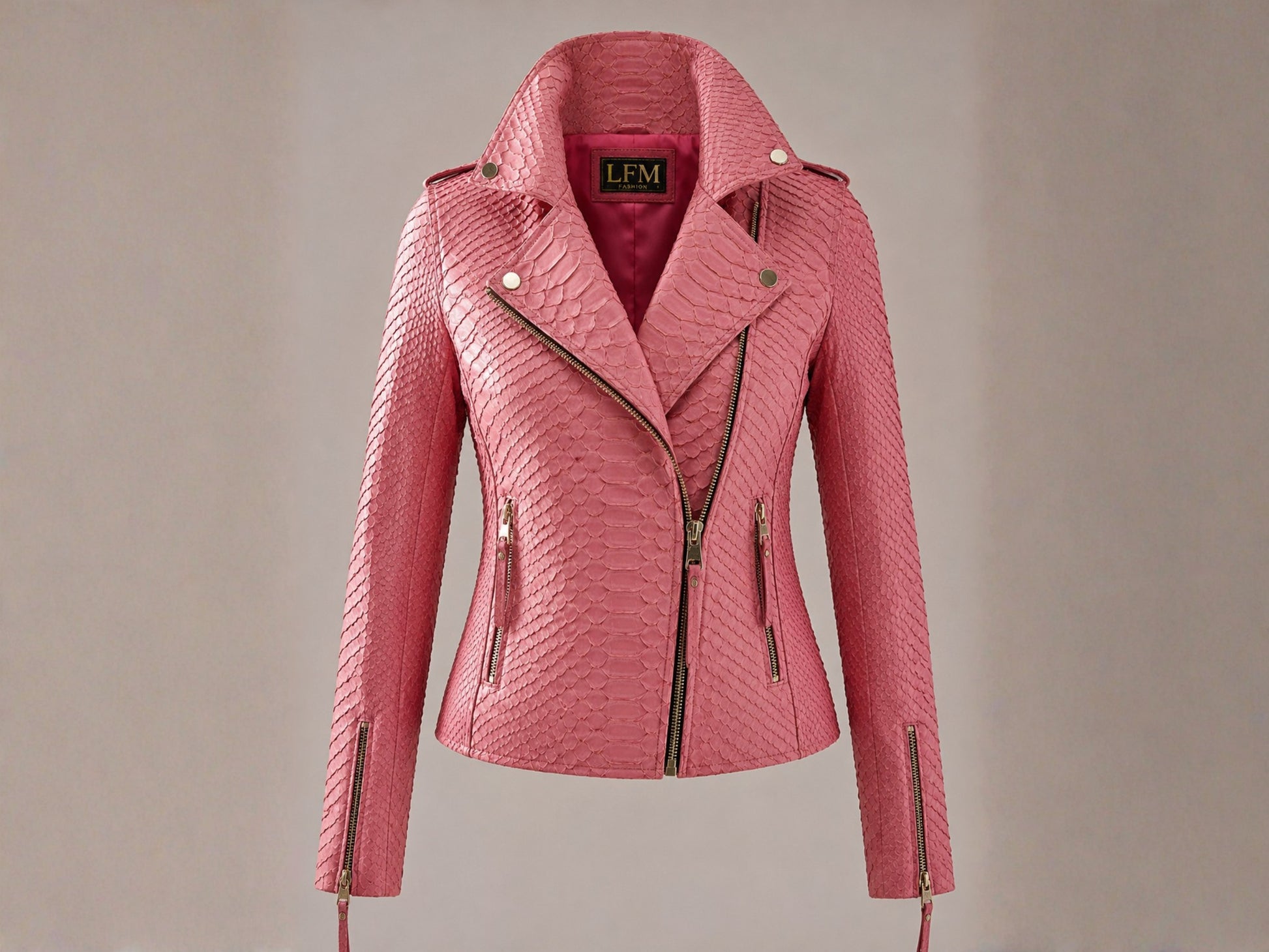 Rose Pink Python Snakeskin Leather Jacket