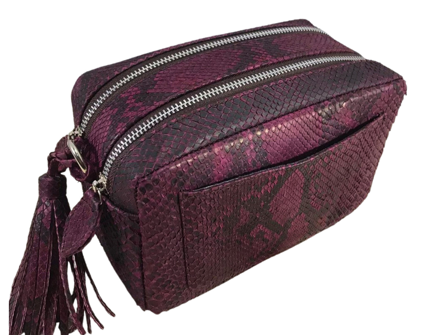 Snakeskin Cosmetic Bag Double Zipper Compartment