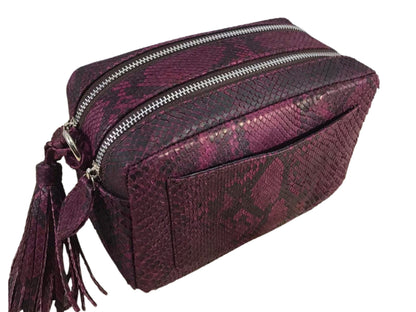 Snakeskin Cosmetic Bag Double Zipper Compartment - Python Jacket by LFM Fashion