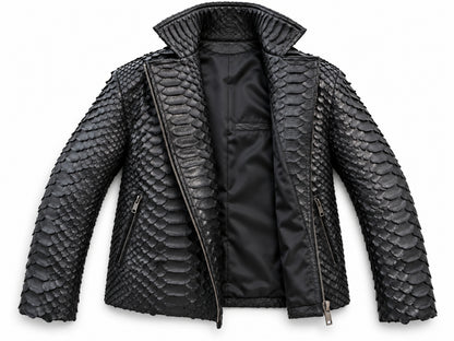 Genuine Python Snakeskin Motorcycle Jacket | Black King Scales