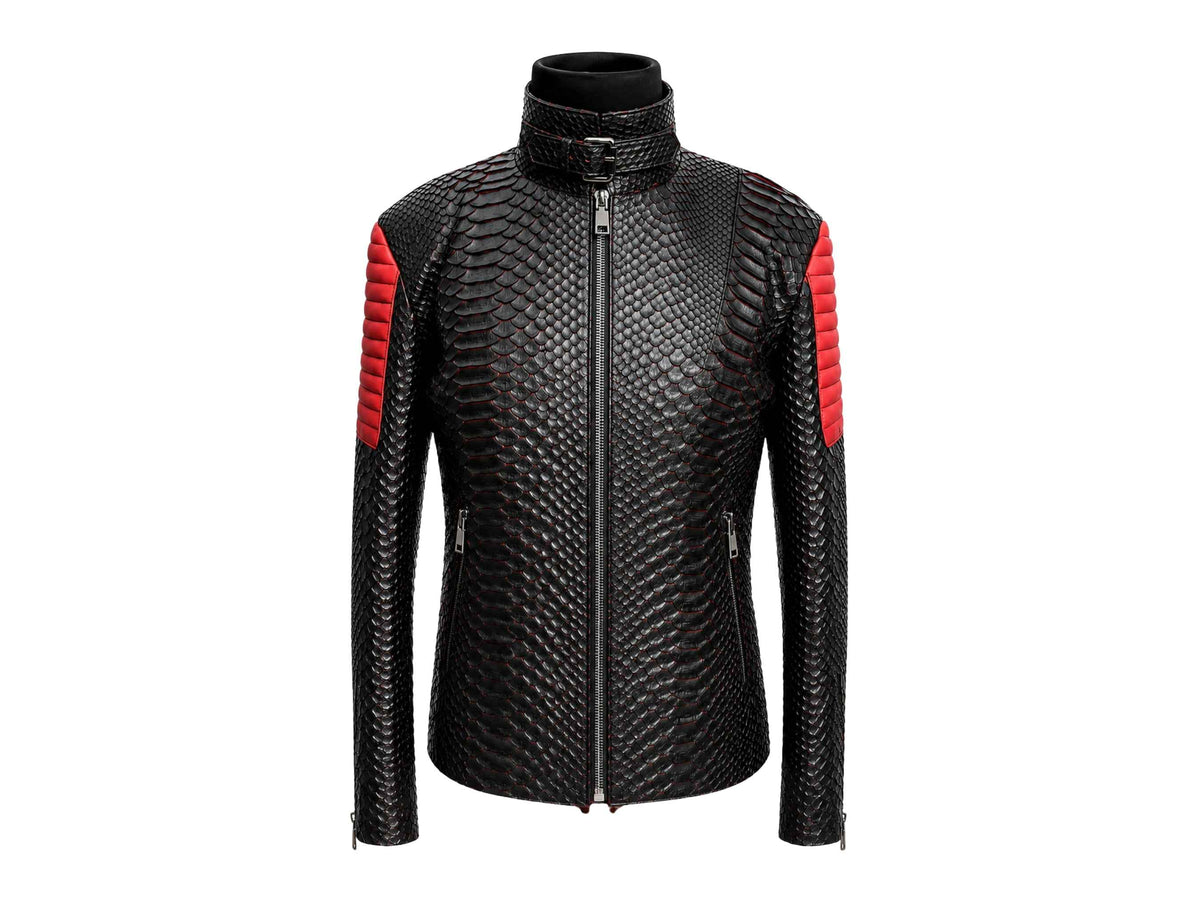 Python Snakeskin Leather Jacket: Quilted Sleeves