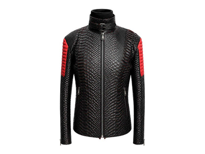 Python Snakeskin Leather Jacket: Quilted Sleeves