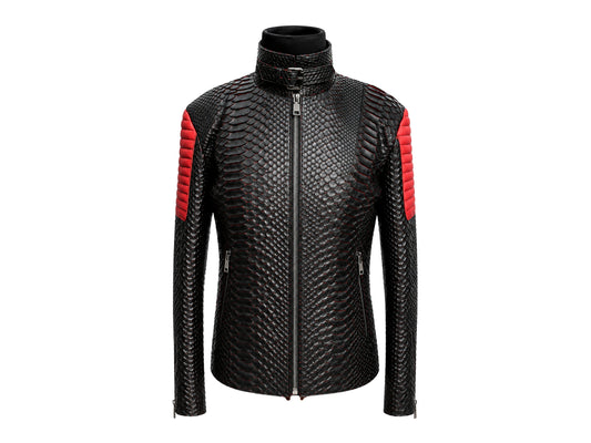 Python Snakeskin Leather Jacket: Quilted Sleeves - LFM Fashion International LLC