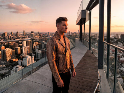 Genuine Python Snakeskin Biker Jacket for Men | Handmade Brown Exotic Leather Motorcycle Jacket