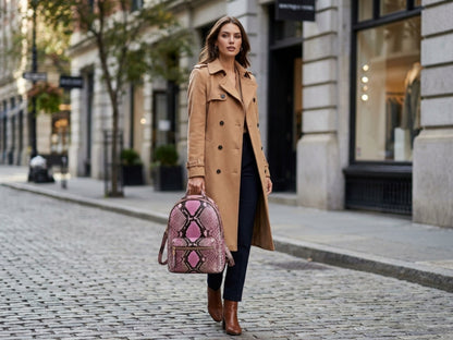 Blush Pink Python Snakeskin Backpack Purse