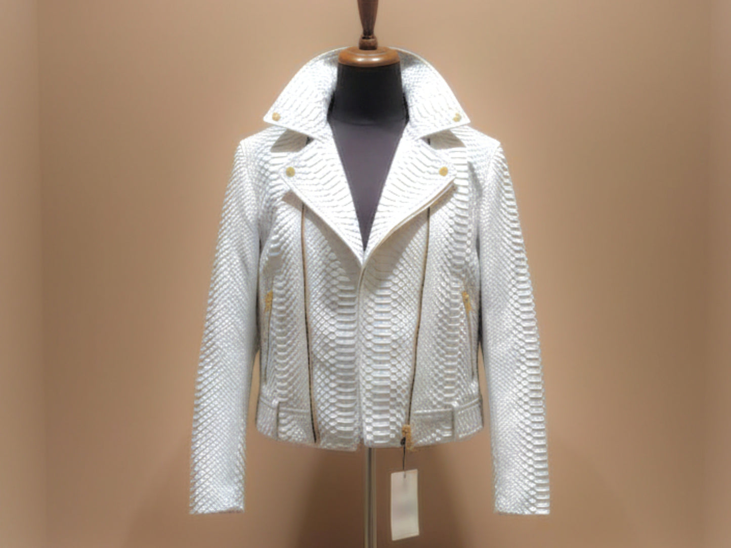 White Python Snakeskin Biker Jacket: Genuine Exotic Leather