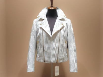 White Python Snakeskin Biker Jacket: Genuine Exotic Leather