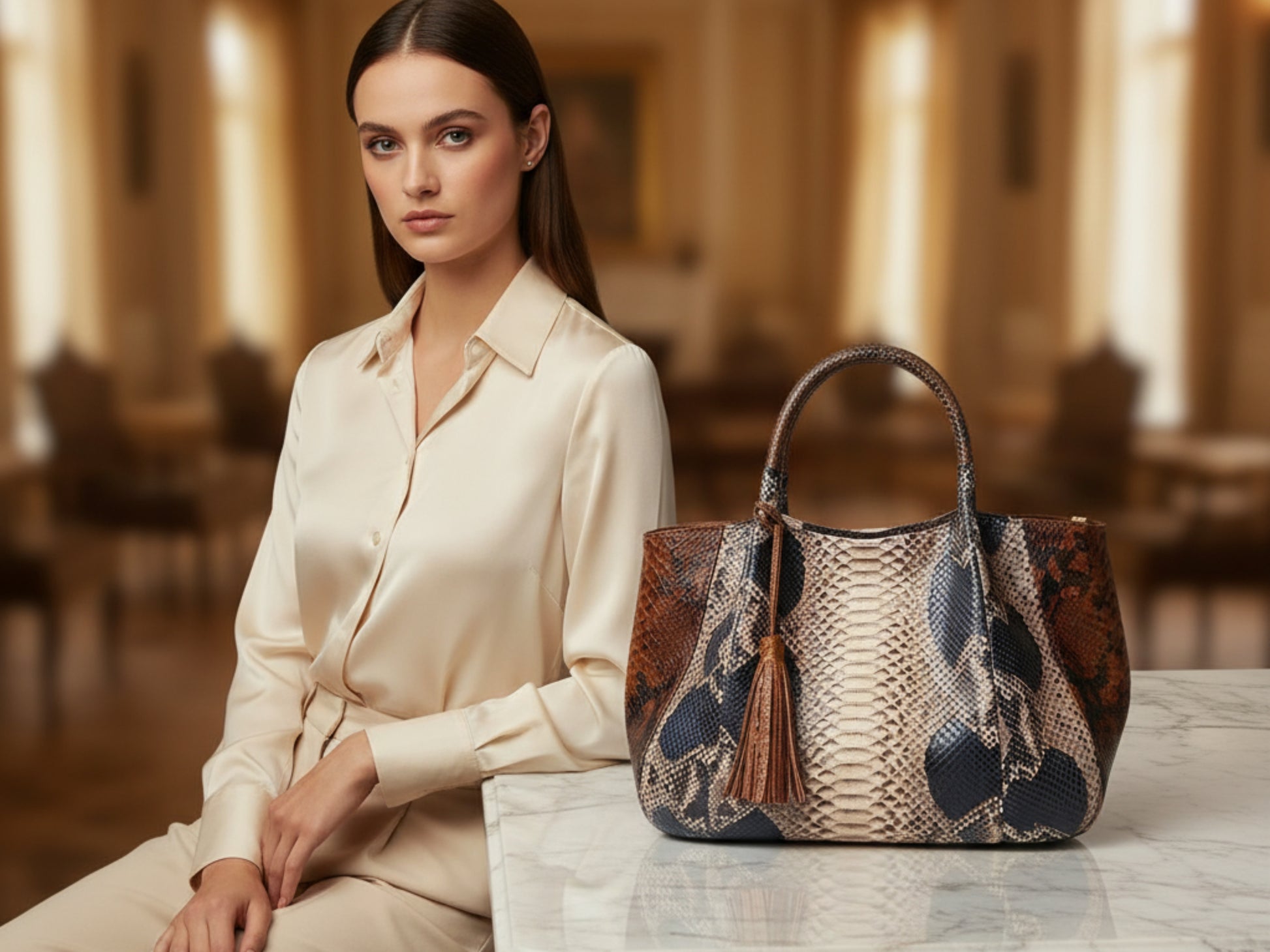 Brown Python Snakeskin Tote Bag