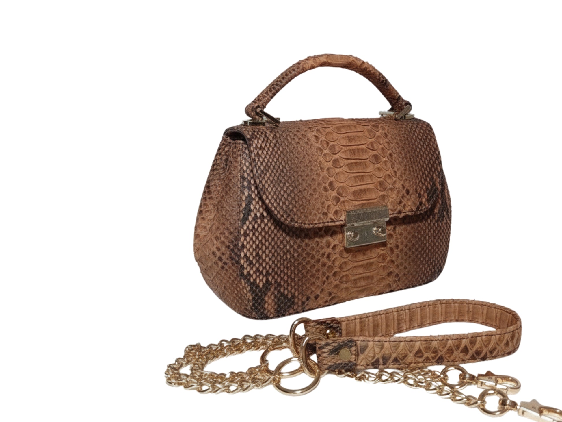 Luxury Genuine Python Snakeskin Top Handle Bag: Exotic Brown, Black, White & Green Leather Purse