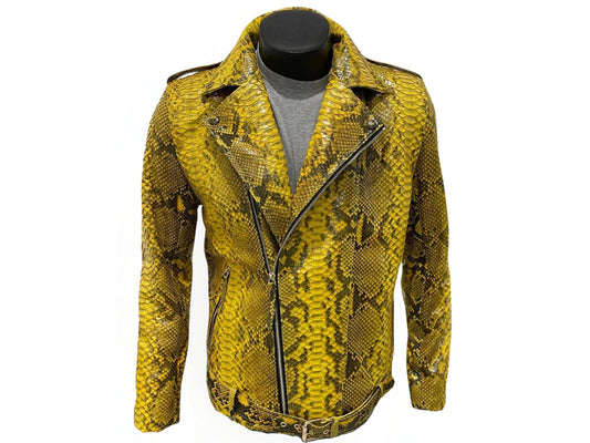 Yellow snakeskin leather jacket with zipper from LFM FASHION.