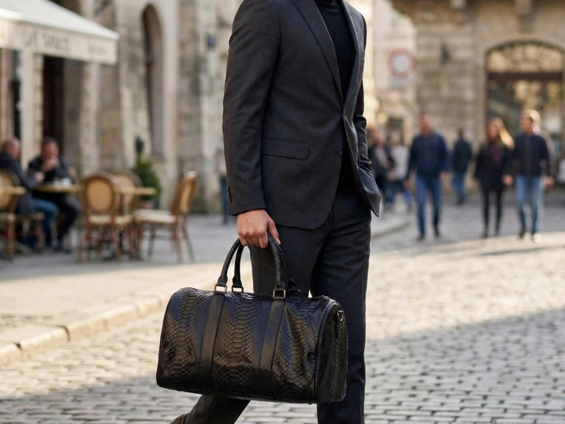 Luxury Genuine Python Snakeskin Leather Black Travel Weekender Bag