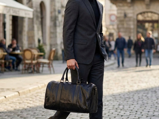 Luxury Genuine Python Snakeskin Leather Black Travel Weekender Bag