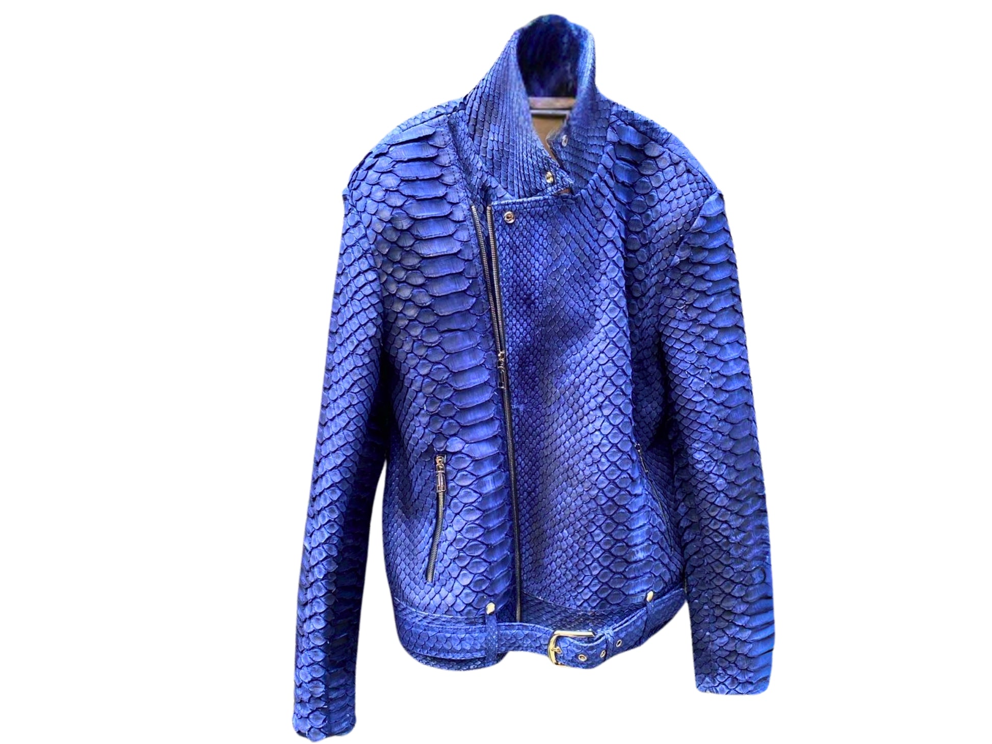 Blue Nubuck Snakeskin Leather Jacket - 1