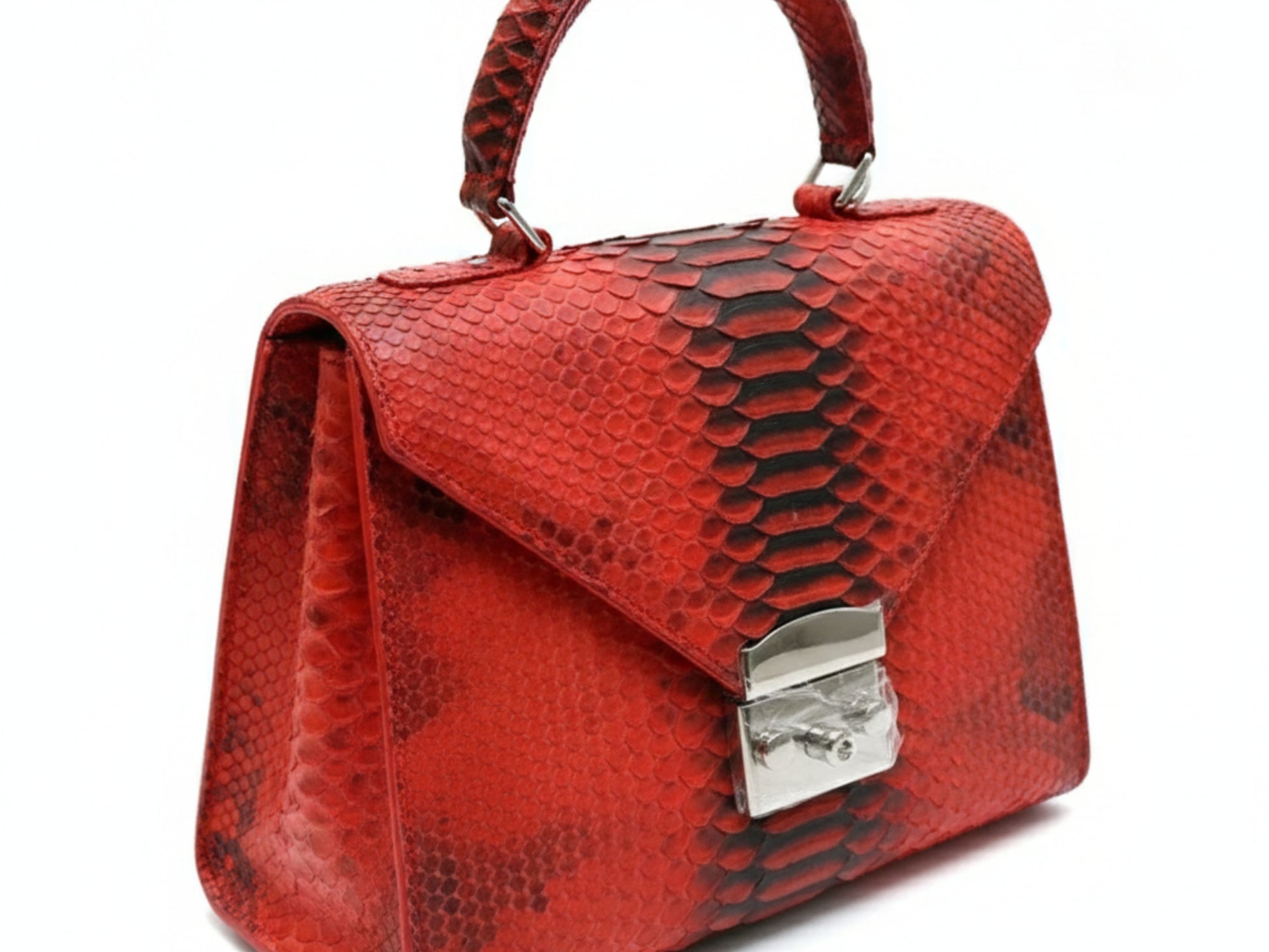 Genuine Python Leather Top Handle Bag: Elegant Handmade Designer Purse