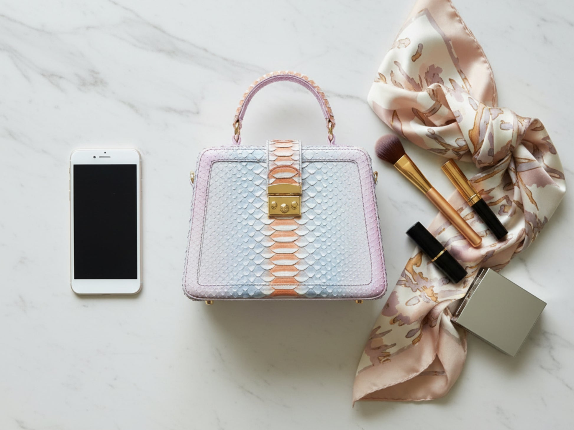 Luxury Genuine Python Snakeskin Top Handle Bag – Multicolor Designer Leather Purse for Women