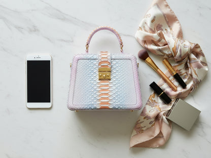 Luxury Genuine Python Snakeskin Top Handle Bag – Multicolor Designer Leather Purse for Women