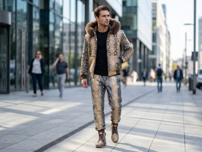 Python Snakeskin Tracksuit: Genuine Fox Fur Hoodie