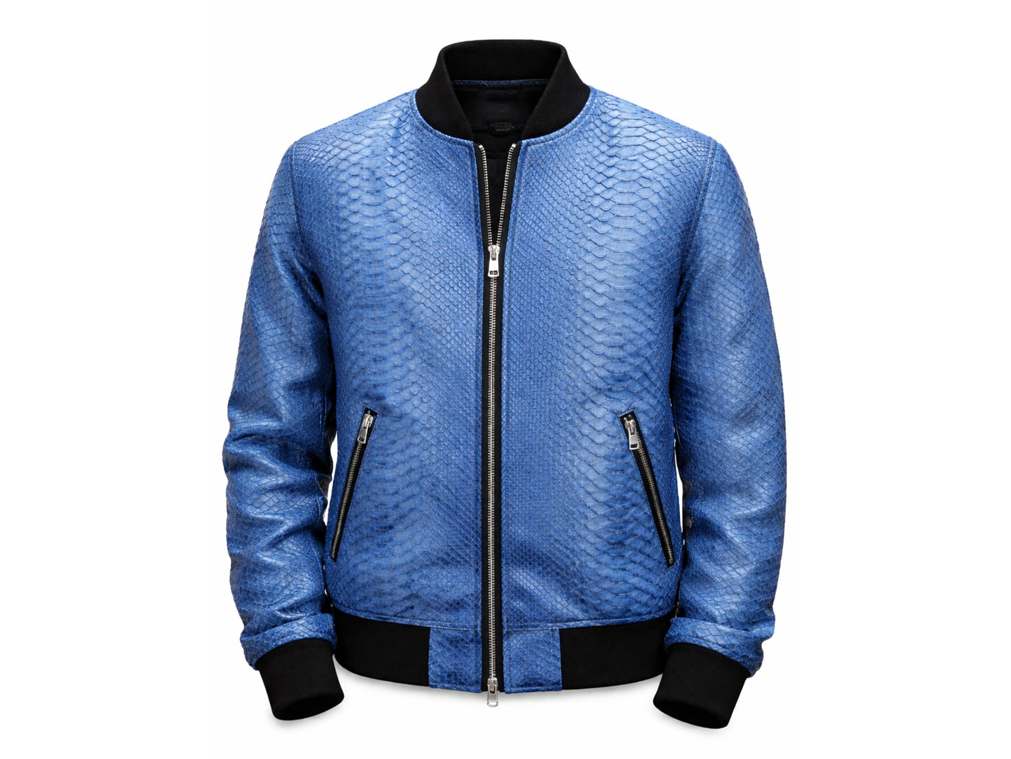Blue Python Snakeskin Bomber Jacket