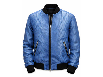 Blue Python Snakeskin Bomber Jacket