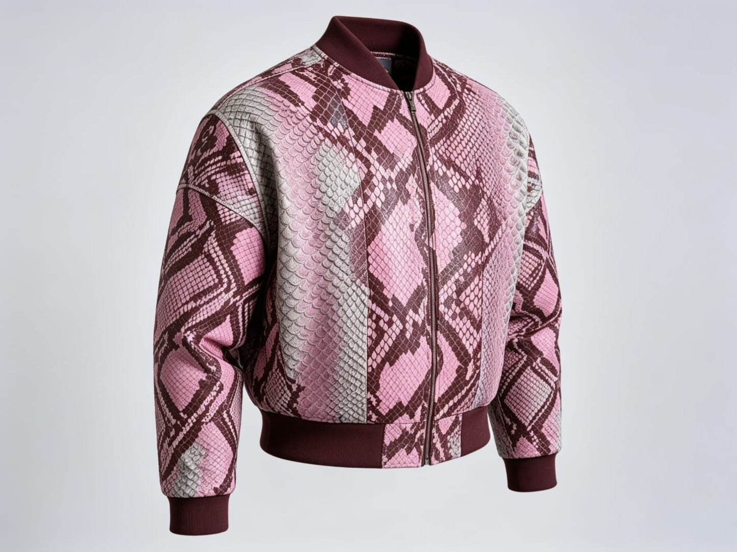 Blush Pink Python Snakeskin Bomber Jacket