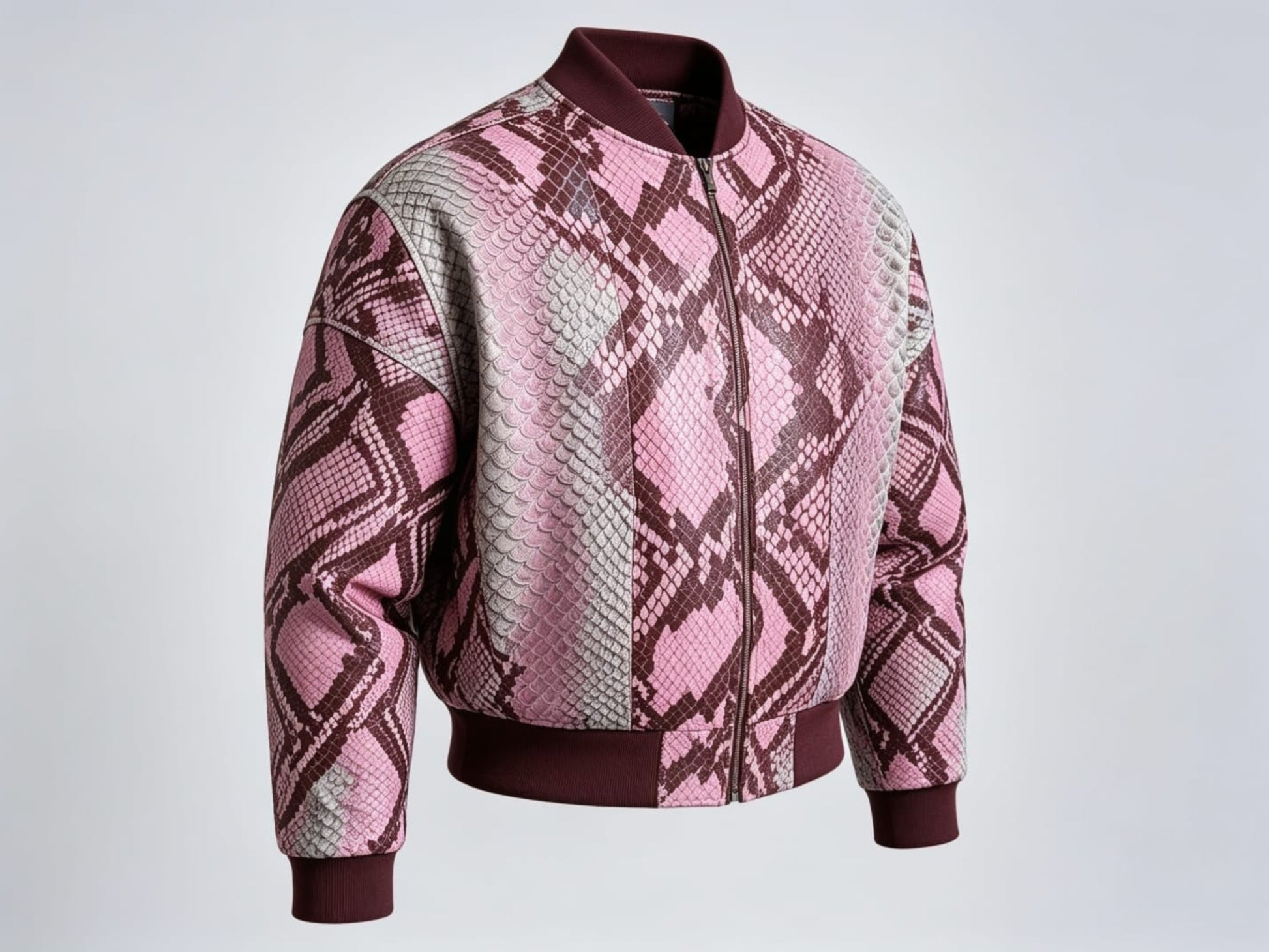 Blush Pink Python Snakeskin Bomber Jacket