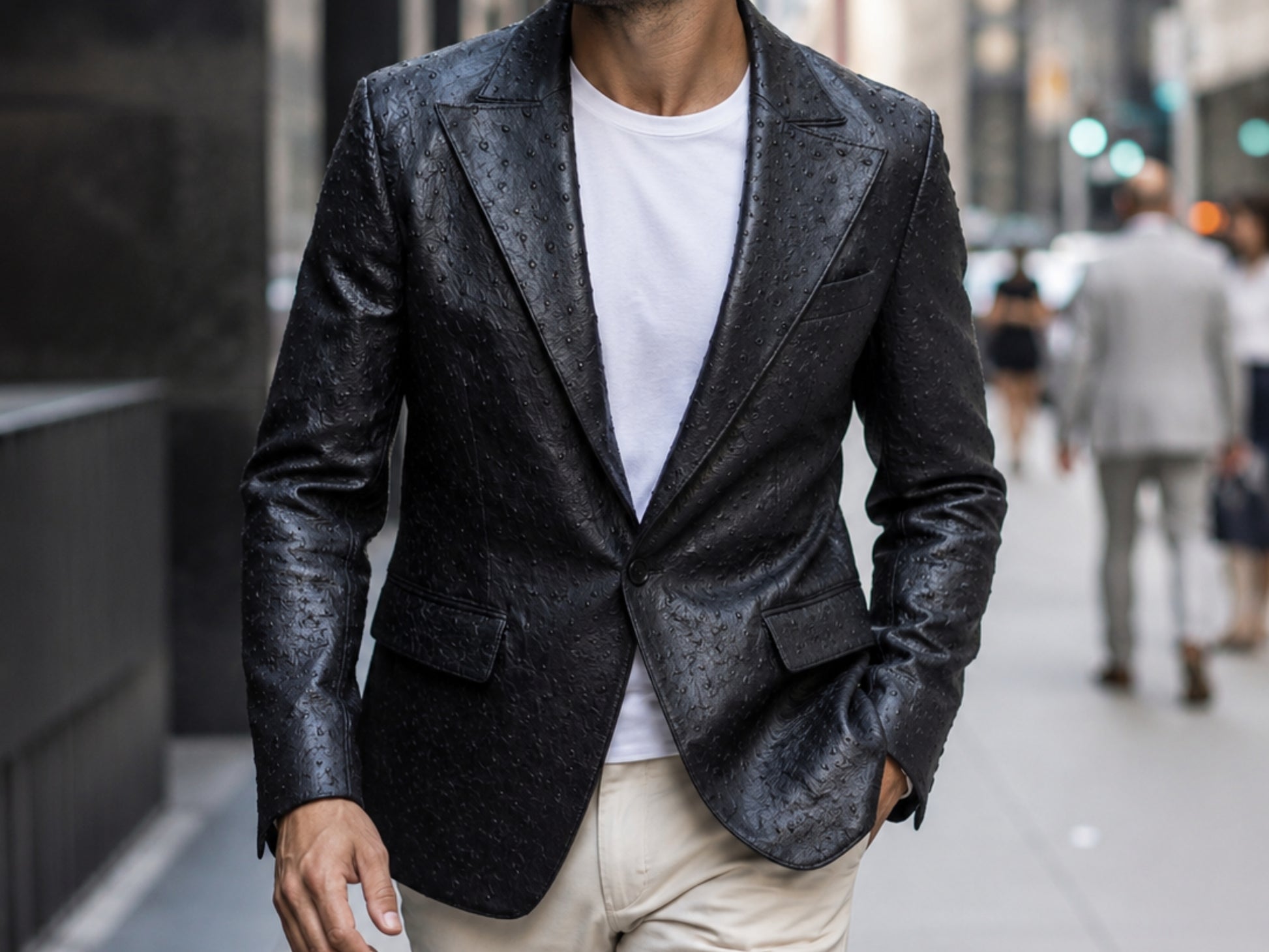 Genuine Ostrich Skin Leather Blazers - Black