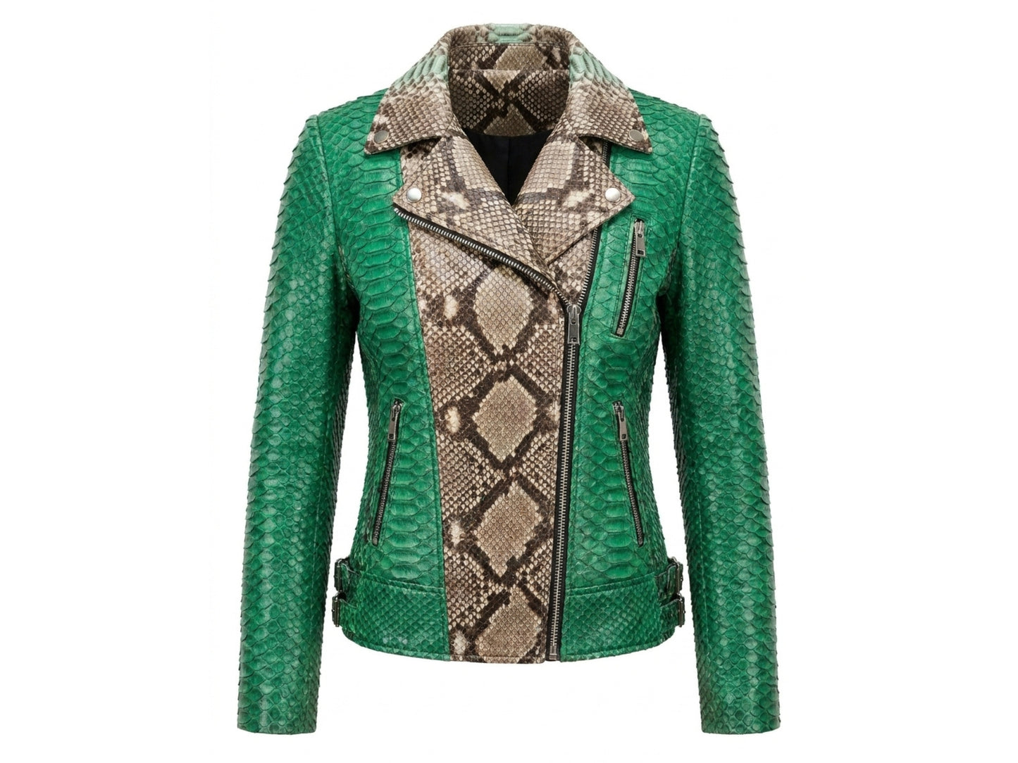 Green Python Snakeskin Leather Jacket