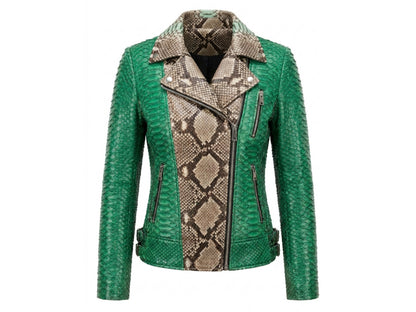 Green Python Snakeskin Leather Jacket