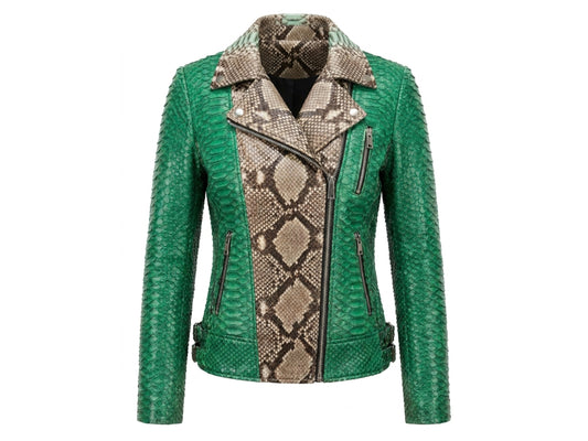 Green Python Snakeskin Leather Jacket