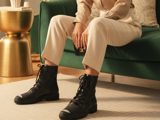 Genuine Python & Stingray Leather Boots: Black Exotic Snakeskin Unisex Combat Boots