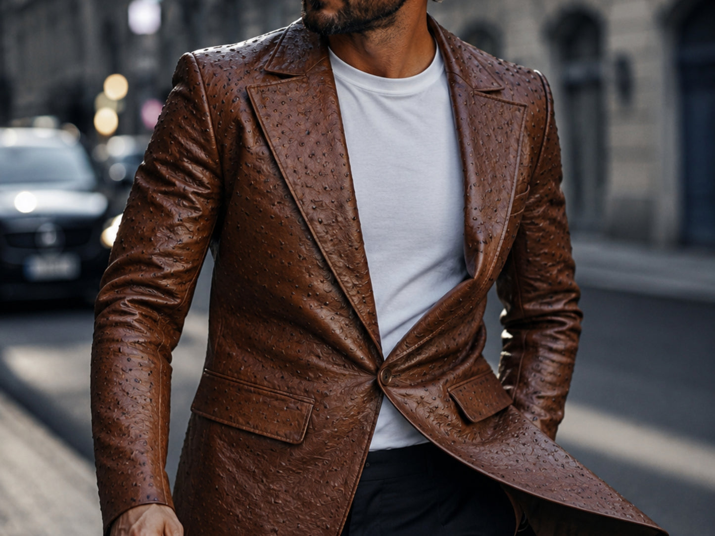 Genuine Ostrich Skin Leather Blazers - Brown