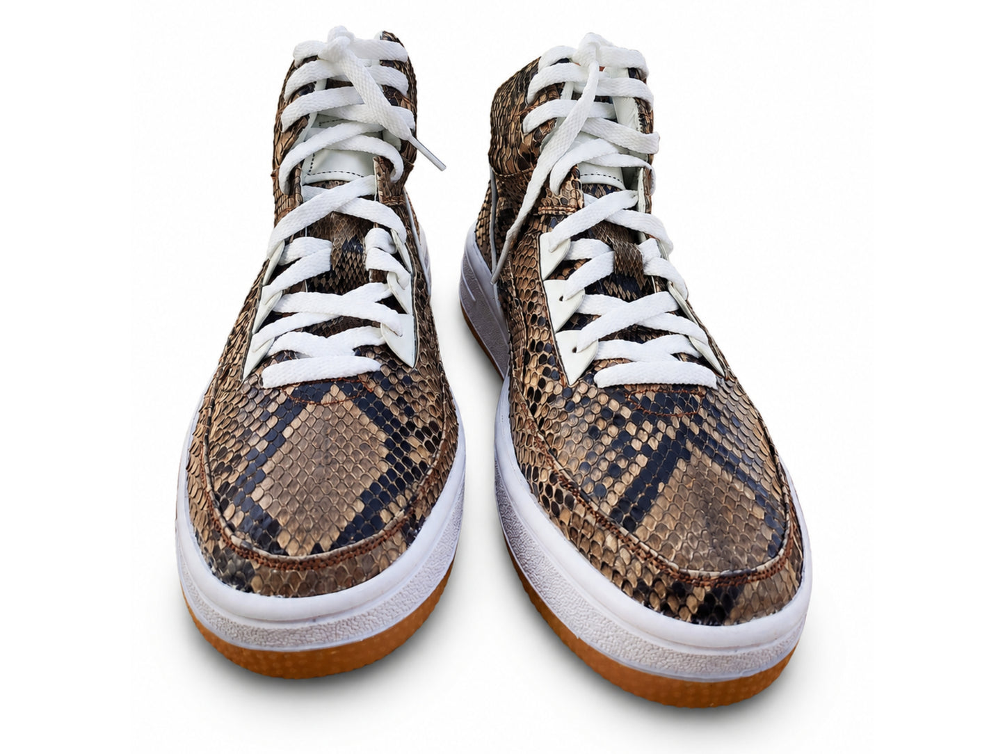 Brown Python Snakeskin Leather High-Top Sneakers