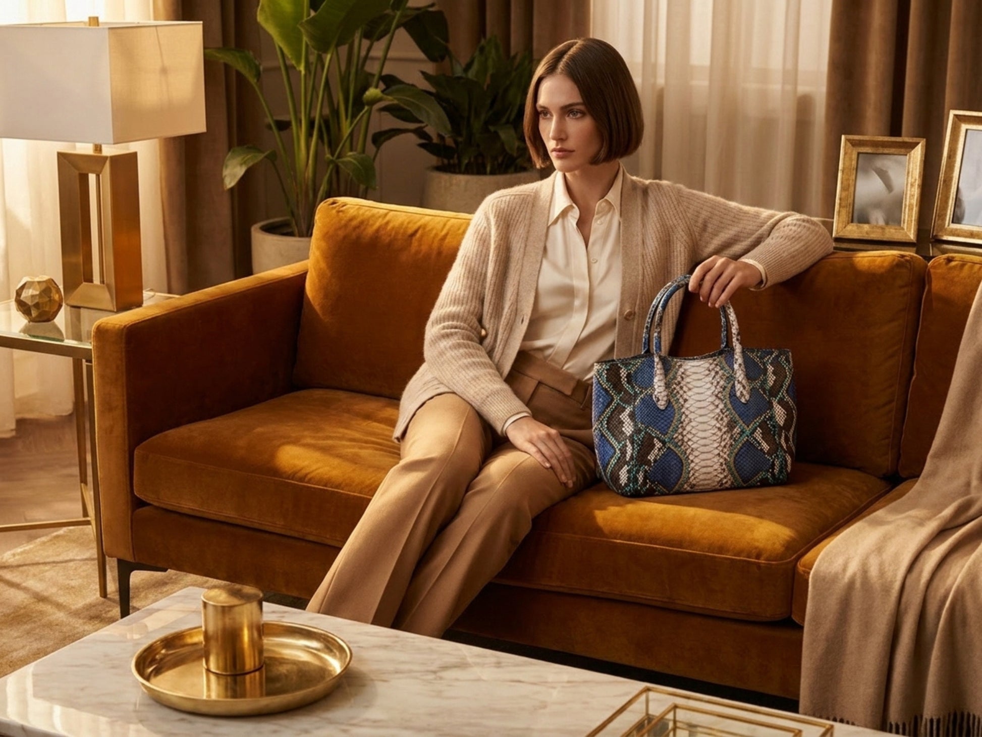 Majestic Blue Python Snakeskin Tote Leather Bag
