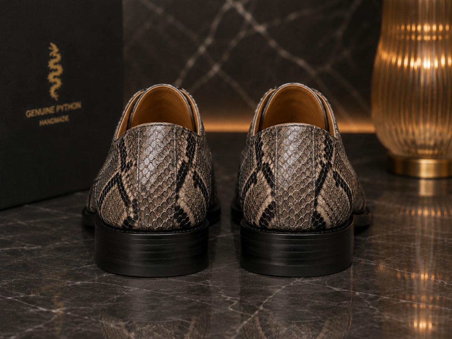 Genuine python snakeskin dress shoe in natural gray with black sole
