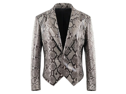 Genuine Python Snakeskin Suit Set | Natural Gray Leather Blazer & Pants
