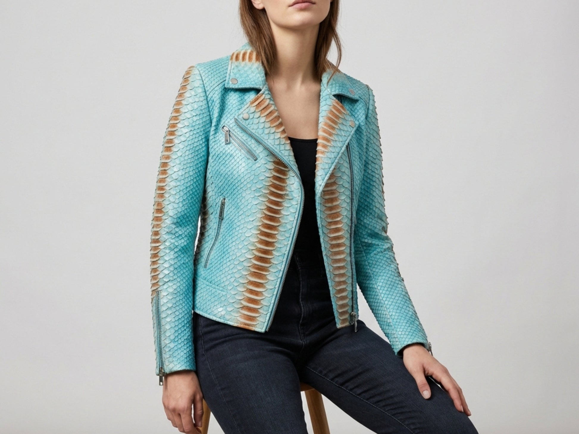 Turquoise Python Snakeskin Leather Jacket