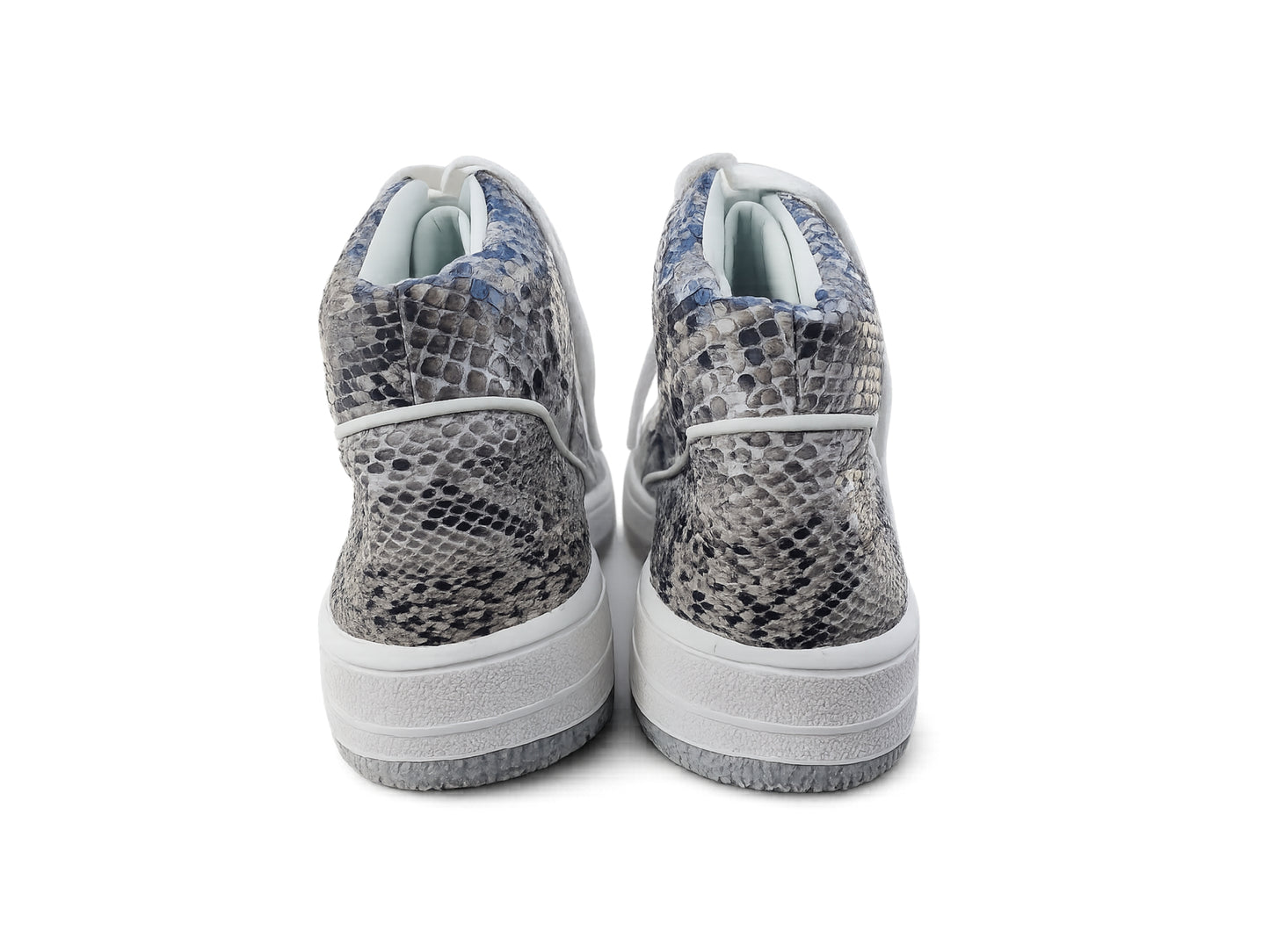 Natural Gray Python Snakeskin Leather High-Top Sneakers