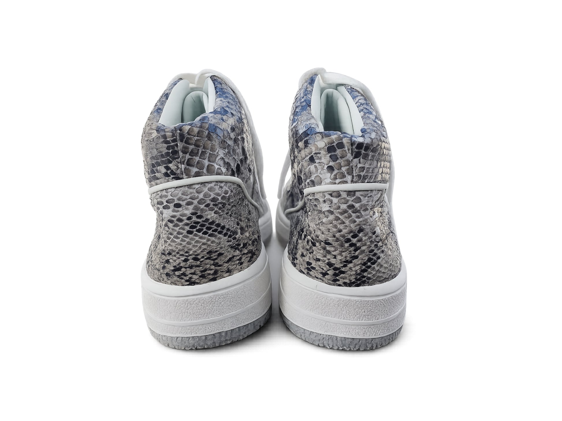 Natural Gray Python Snakeskin Leather High-Top Sneakers