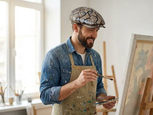 Brown Snakeskin Leather Newsboy Caps